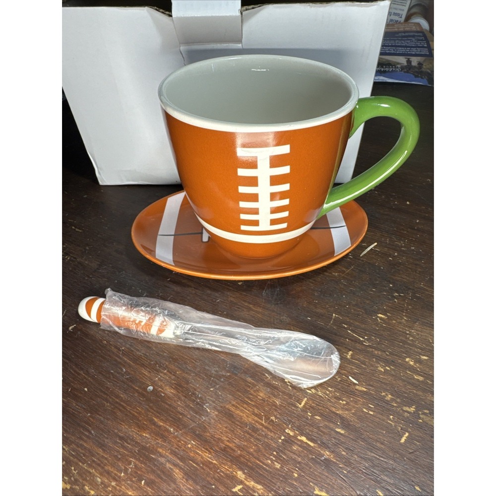 MIDLAND Football Theme Ceramic Coffee Mug Three-Piece Set with Plate and Spoon